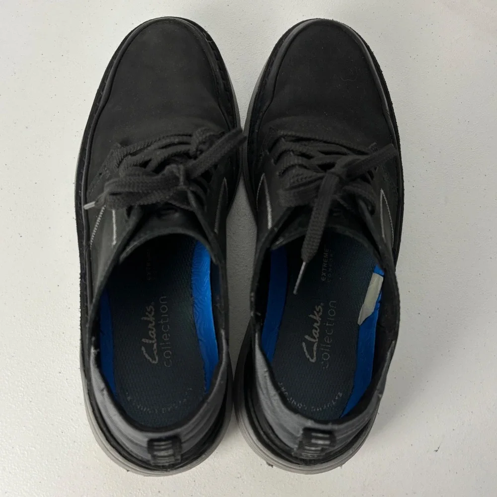 Clarks Mens Brahnz Black Leather Oxford Sneakers 8.5 Gorpcore Tech Casual Shoes